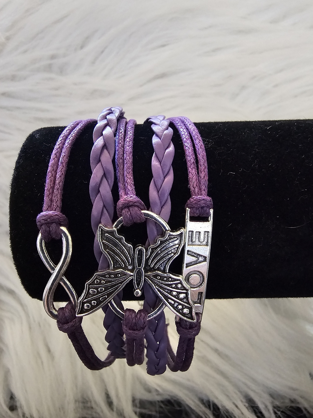 Purple Multi-Strand Bracelet with Butterfly & LOVE Charms